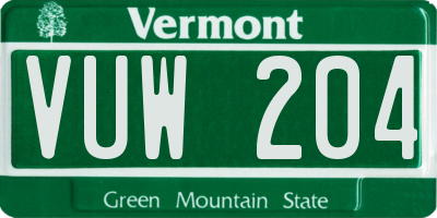 VT license plate VUW204