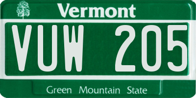 VT license plate VUW205