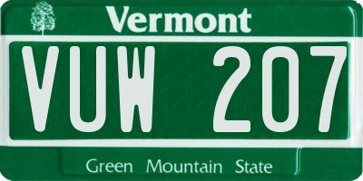 VT license plate VUW207