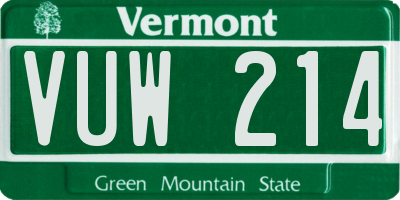 VT license plate VUW214