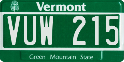 VT license plate VUW215