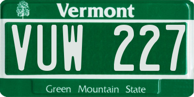 VT license plate VUW227