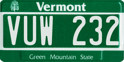 VT license plate VUW232