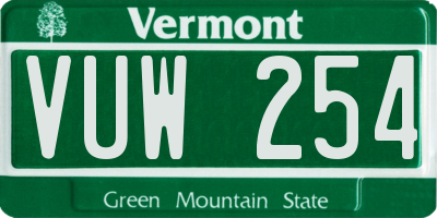 VT license plate VUW254