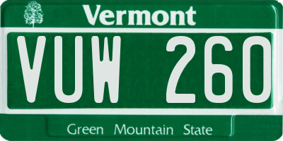 VT license plate VUW260
