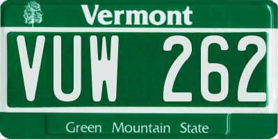 VT license plate VUW262