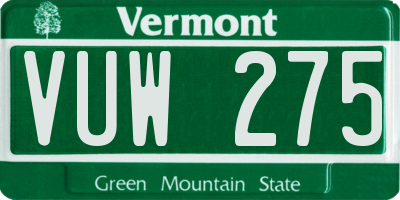 VT license plate VUW275