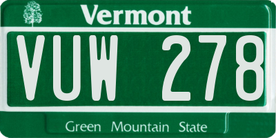 VT license plate VUW278