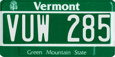 VT license plate VUW285