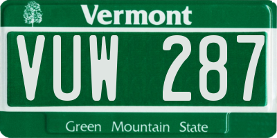 VT license plate VUW287