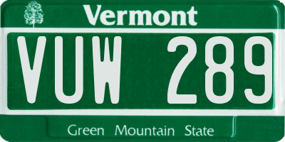 VT license plate VUW289