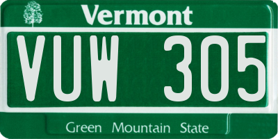 VT license plate VUW305