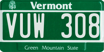 VT license plate VUW308