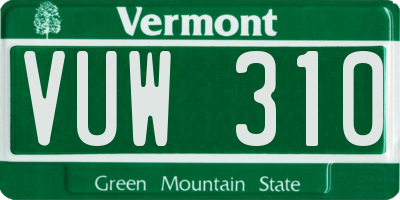 VT license plate VUW310