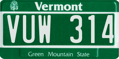 VT license plate VUW314