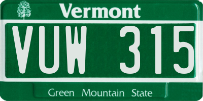 VT license plate VUW315