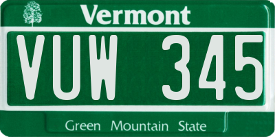 VT license plate VUW345