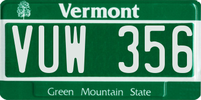 VT license plate VUW356