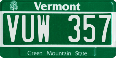 VT license plate VUW357