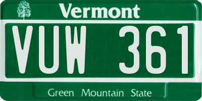 VT license plate VUW361