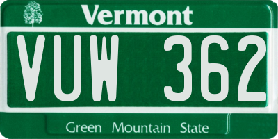VT license plate VUW362