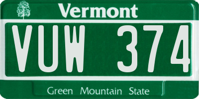 VT license plate VUW374