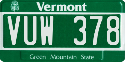 VT license plate VUW378