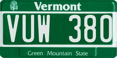 VT license plate VUW380