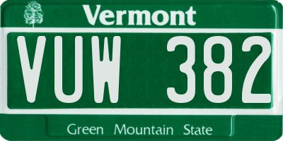 VT license plate VUW382