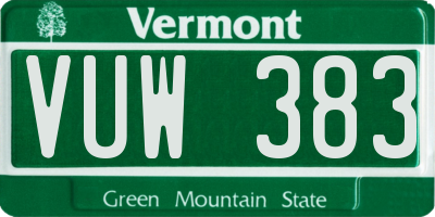 VT license plate VUW383