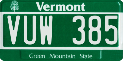 VT license plate VUW385