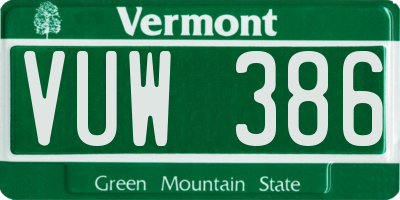 VT license plate VUW386