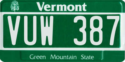 VT license plate VUW387