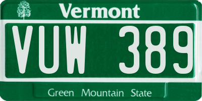VT license plate VUW389