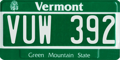 VT license plate VUW392