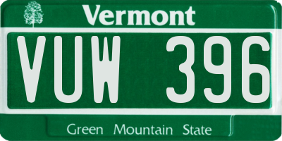 VT license plate VUW396