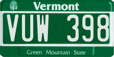 VT license plate VUW398