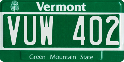 VT license plate VUW402