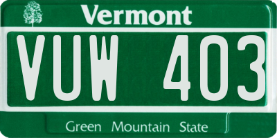 VT license plate VUW403