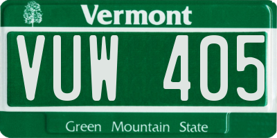 VT license plate VUW405