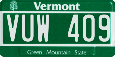 VT license plate VUW409
