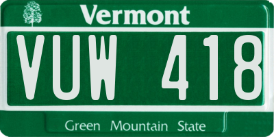 VT license plate VUW418