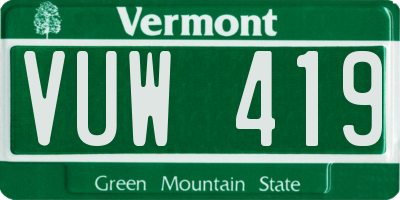 VT license plate VUW419