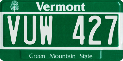 VT license plate VUW427