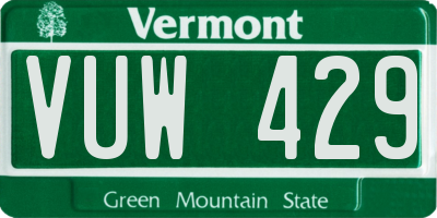 VT license plate VUW429