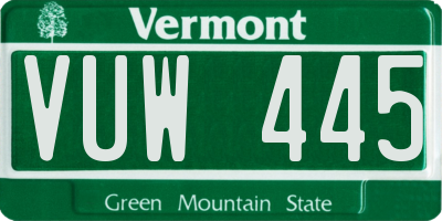VT license plate VUW445