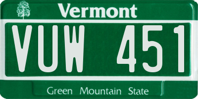 VT license plate VUW451