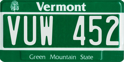 VT license plate VUW452