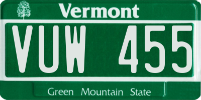 VT license plate VUW455