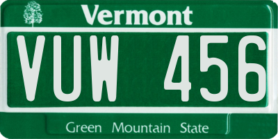 VT license plate VUW456
